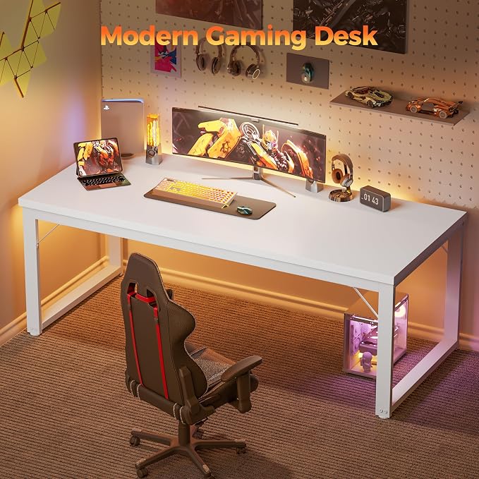 Mericonia 40 Inch Computer Desk, 1" Thick Small Office Table, White | Modern Simple Style, Heavy Duty Industrial Frame, Small Study & Writing Table for Home Bedroom Work - Image 9