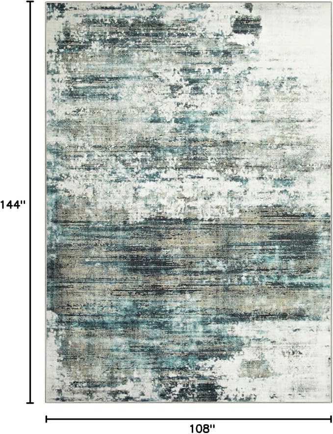 9x12 Area Rugs Washable Rug: Modern Abstract Living Room Rug Soft Anti-Skid Thin Carpet Indoor Floor Non-Shedding Carpets for Bedroom Dining Room Farmhouse Nursery Home Office Green Multi - Image 2