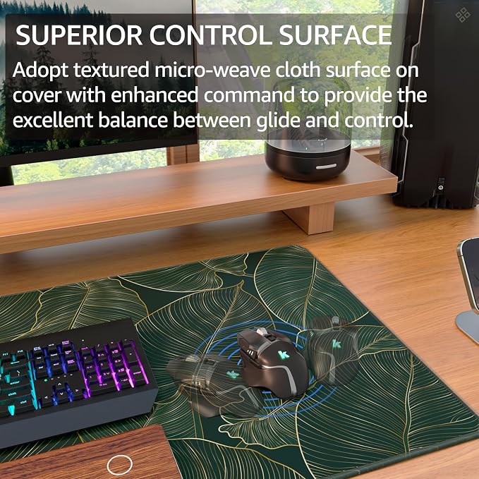 KTRIO Large Gaming Mouse Pad, Desk Mat, 31.5 x 15.7 in, Golden Leaves, XXL | Smooth Micro-Weave Surface, Artistic Pattern Design, Non-Slip Rubber Base, Durable Stitched Edges, Office & Home Use - Image 2