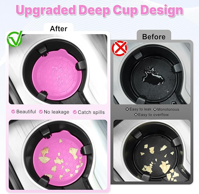 SINGARO Car Cup Holder Coaster, Silicone Cup Holder Insert, Universal Non-Slip Cup Holders, Car Accessories Interior for Women and Man 4 Pack Pink - Image 2