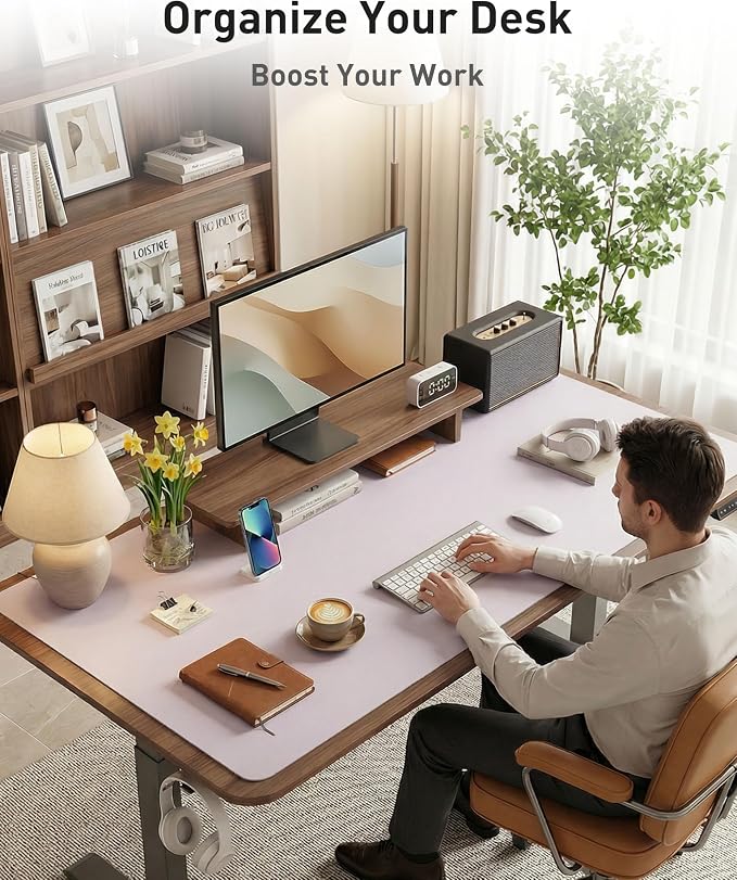Aothia Faux Leather Desk Mat - Large Mouse Pad, Non-Slip PU Leather Blotter, Waterproof Writing Surface for Office and Home (Soft Lavender, 42" x 17") - Image 8