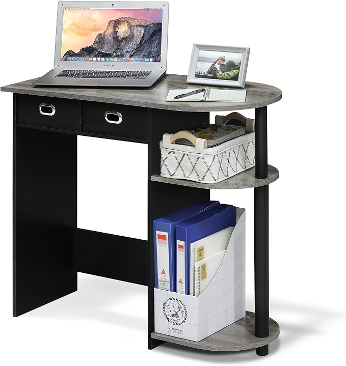 Furinno Go Green 32-Inch Brown Computer Desk, Office Desk with 2 Side Shelves and Storage Bins, Rectangular Home Office Desk, Gaming Desk for Home Office, Bedroom, Study Room, Grey Oak - Image 3