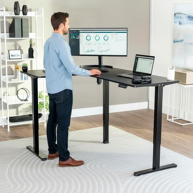 VIVO Black 63 x 47 in Corner Standing Desk, DESK-E3CTB-47 | Electric, Reversible L-Shaped Table, Sit Stand, Height Adjustable, Memory Controller, Office Furniture Sets, Black Frame - Image 2
