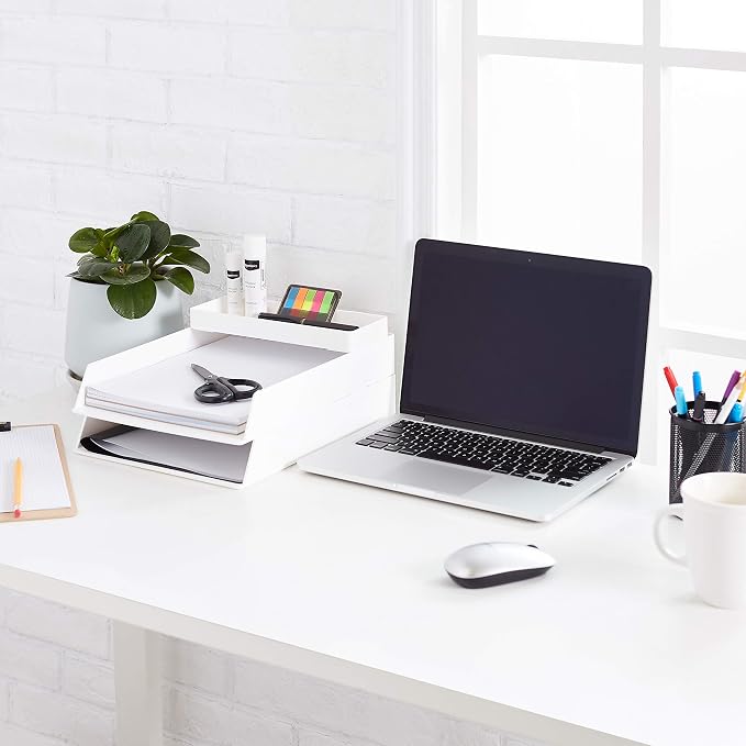 Amazon Basics Rectangular Plastic Desk Organizer, Half Accessory Tray for Office Supplies and Workspace Organization, 9.4" x 3.3" x 1", White (Pack of 2) - Image 8