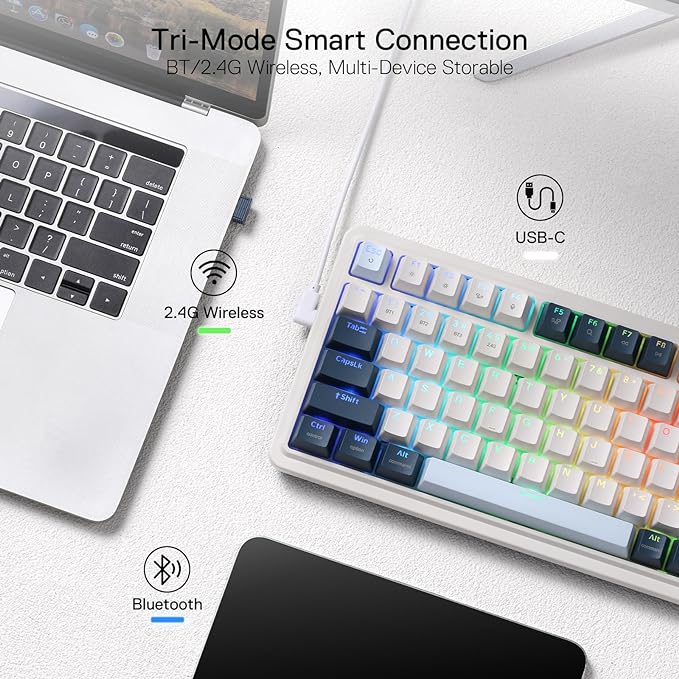 Redragon K686 PRO Wireless RGB Gasket Gaming Mechanical Keyboard, Easy Knob | Multi-Function Control Wheel, 0-Delay Tri-Mode, Cushioned 5-Layer Noise Dampening for Creamy Thocky Sound, Practical 98 Keys - Image 5