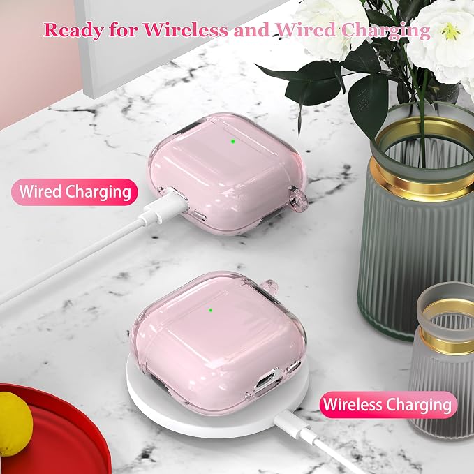 for AirPods 4th Generation Case Cover 2024, Military-Grade Shockproof, Soft TPU Highly Transparent Anti-Yellowing for AirPods 4 Case with Cleaning Kit & Cute Round Buckle, Clear Pink - Image 4