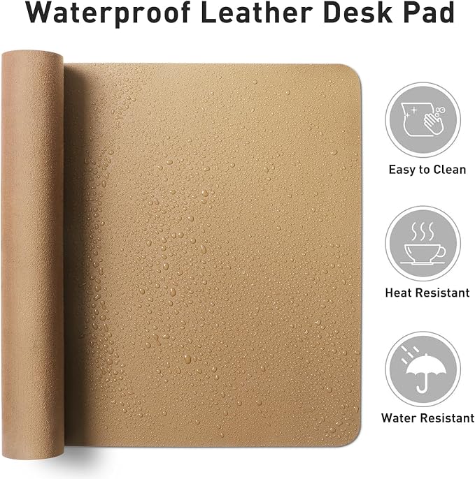 Aothia Faux Leather Desk Mat, Waterproof Desk Pad (Khaki, 48" x 17") | One large surface for your keyboard, laptop and mouse, reducing desktop clutter without a separate mouse pad - Image 7