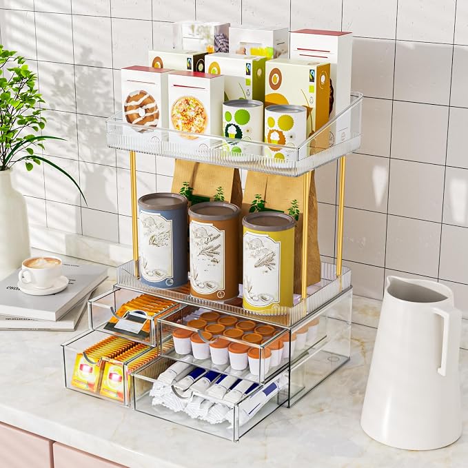 SNSLXH 4-Tier Clear Makeup Organizer Bathroom Storage Green | 4 Drawers Cosmetics Organiser, Ideal for Countertop, Bathroom, Office, Dresser, for Cosmetics, Skincare, Perfume, Lipstick - Image 3