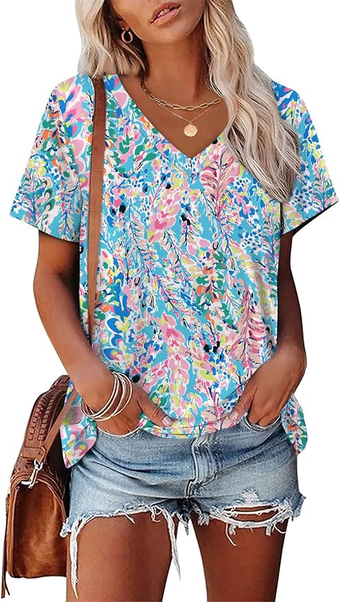 Alaroo Womens Summer Tops 2026 V Neck Short Sleeve Shirts Trendy Dressy Casual Vacation Outfits Printed - Image 2