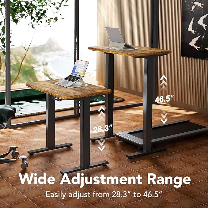 HUANUO 32" Small Electric Standing Desk Adjustable Height, 4 Memory Height Settings, Sit Stand Up Desk for Home Office & Computer Workstation, Vintage Brown - Image 4