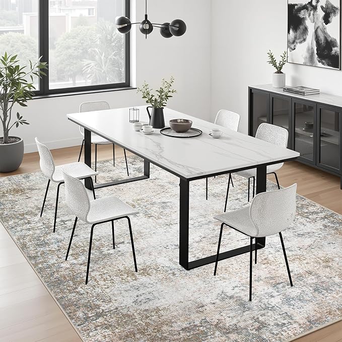 5x7 Area Rug Living Room Rug: Washable Modern Abstract Soft Thin Rug Indoor Floor No Slip Stain Resistant Carpet for Bedroom Dining Room Farmhouse Nursery Home Office - Brown Grey - Image 5