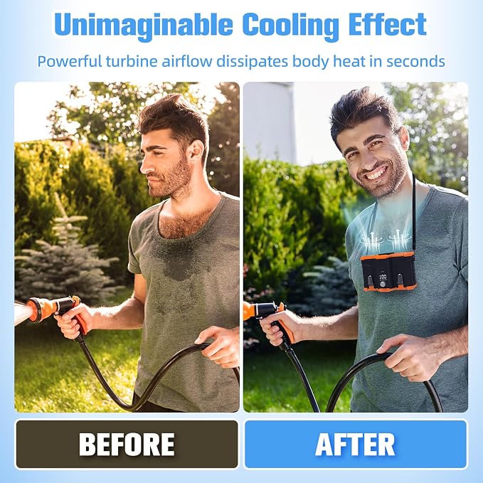 12000mAh Portable Waist Fan, 6 in 1 Rechargeable Wearable Belt Clip Fan with Flashlight & Detachable Power Bank, Strong Airflow Body Fans Neck Fans Hands-Free 30H Cooling for Hiking Cruise Courier - Image 6