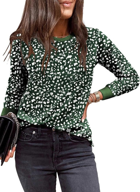 EVALESS Womens Crewneck Long Sleeve Tops Casual Polka Dots Tops Fall 2026 Tshirts Shirts by EVALESS
