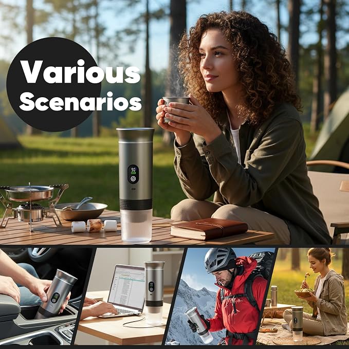 Portable Self-Heating Espresso Maker for Ground Coffee and Capsules | Rechargeable 80 ml travel coffee machine for camping, road trips and car use - Image 7