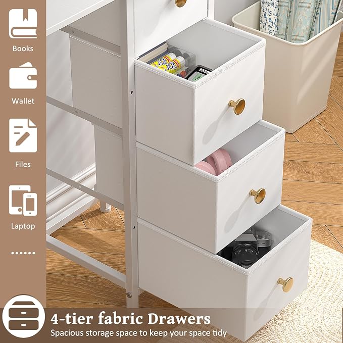 Small White Desk with Drawers for Bedroom, 35.4 Inch Kids Girls Teens Student Writing Desk with Storage, Reversible Study Table, White Computer Desk for Home Office, Makeup Vanity Desk for Small Space - Image 7
