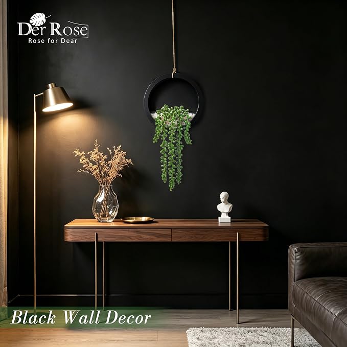 Der Rose 2 Pack Fake Plants Hanging Artificial Succulents Plants in Black Pots for Living Room Bathroom Accessories Boho Farmhouse Wall Decor - Image 5