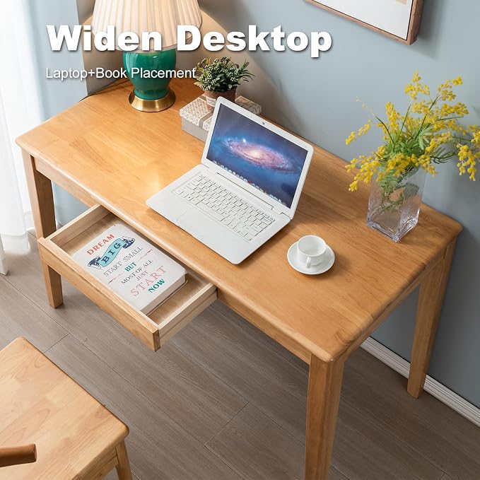 Solid Wood Desk with Drawer, Wooden Home Office Desk for Work, Student Computer Desk for Small Spaces, Gaming Study PC Desk for Bedroom, Easy to Assemble (Teak Color 39 inch) - Image 8