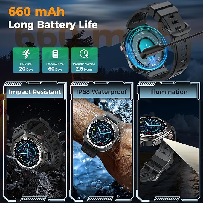 2026 Smart Watch (Answer/Make Call), 1.43" 3D-AMOLED Smartwatch for Men Women, 130+ Sports Fitness Watch, Heart Rate/Sleep Monitor, 60 Days Flashlight, IP68 Waterproof Activity Tracker Android iOS - Image 4