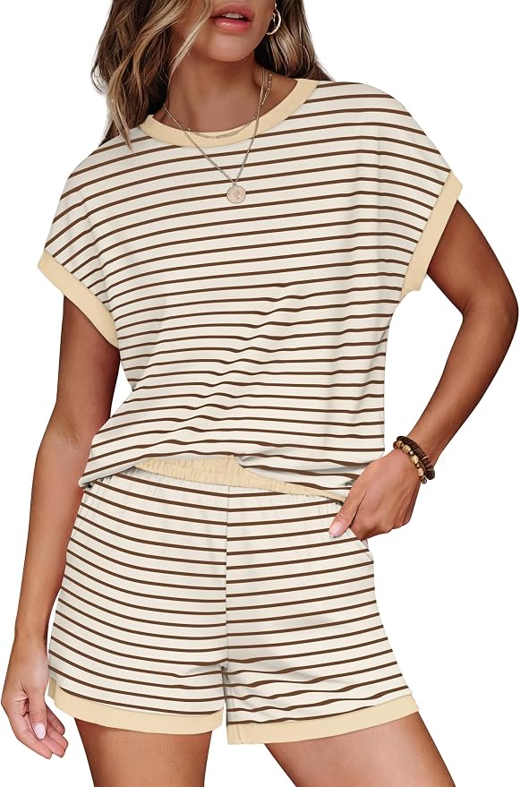 WIHOLL Two Piece Sets for Women Summer Lounge Short Sets Cap Sleeve Crew Neck Sweatsuit with Pocket XS-2XL - Image 2