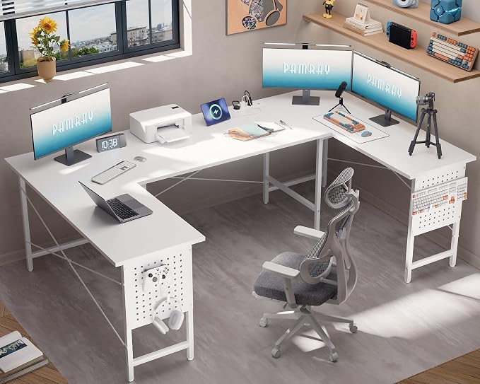 Pamray 71 Inch Large Gaming Desk with Power Outlets U Shaped Computer Desk | Spacious Workspace with USB Charging Ports & Pegboard & Headphone Hooks Suitable for PC Gaming Office Work Study and Writing by PAMRAY