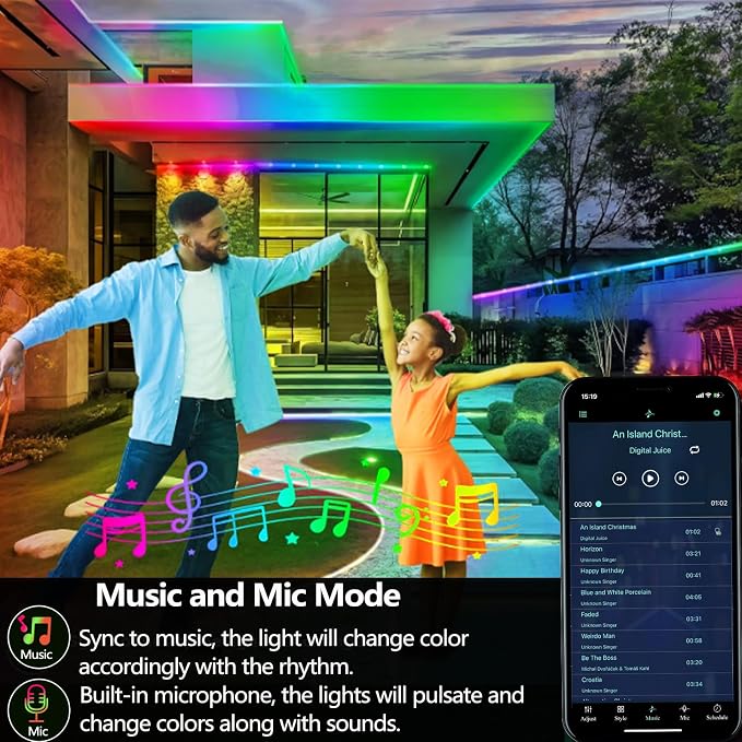 32.8FT Ws2812 RGB+IC LED Strip Lights IP68 Outdoor Waterproof, 5V USB Powered, Music Sync Bluetooth APP/RF Remote Control Lights for Balcony,Deck,Camping,Garden,Bedroom Decor - Image 4