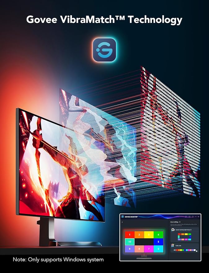 Govee Gaming Light for Monitor G1, RGBIC LED Backlight for 27-34 Inch PC | Smart LED Lights for Monitors with Color Matching, Adapts to Curved Monitors, Double Strip Light Beads with 123 Scene Modes - Image 2