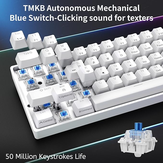 DIERYA 60% Mechanical Keyboard, DK61se Wired Gaming Keyboard with Blue Switches, LED Backlit Ultra-Compact 61 Keys Mini Office Keyboard for Windows Laptop PC Gamer Typist（White） - Image 3
