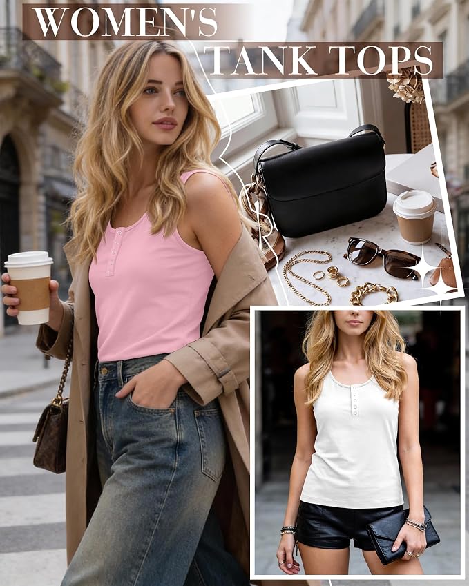 Ficerd 3 Pack Women's Henley Tank Tops Sleeveless Button Down Summer Shirts 2026 Casual Trendy Loose U Neck Tee Blouses - Image 3