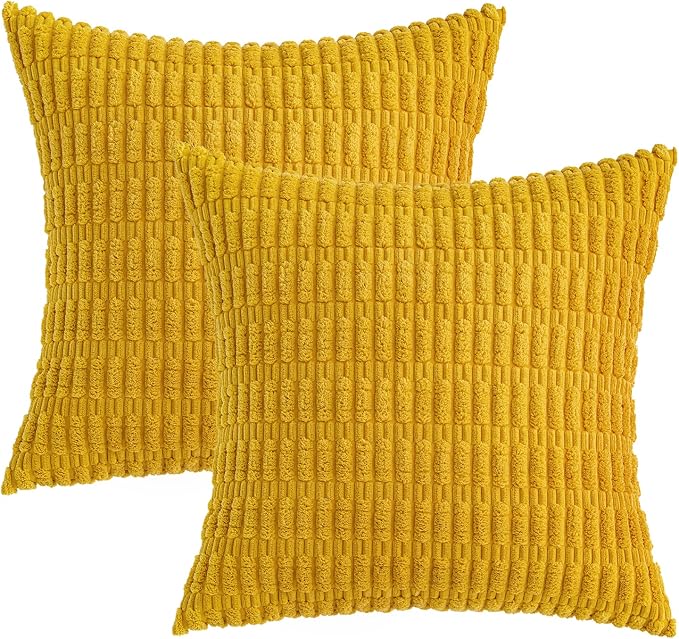 MIULEE Pack of 2 Corduroy Decorative Throw Pillow Covers 16x16 Inch Soft Boho Striped Pillow Covers Modern Farmhouse Home Decor for Summer Sofa Living Room Couch Bed Mustard Yellow - Image 6