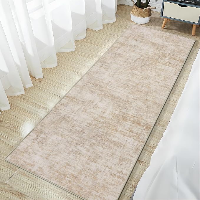 2'6''x8' Runner Rugs Washable Rug: Modern Abstract Living Room Rug Soft Anti-Skid Thin Carpet Indoor Floor Non-Shedding Carpets for Bedroom Dining Room Farmhouse Nursery Home Office - Beige - Image 2