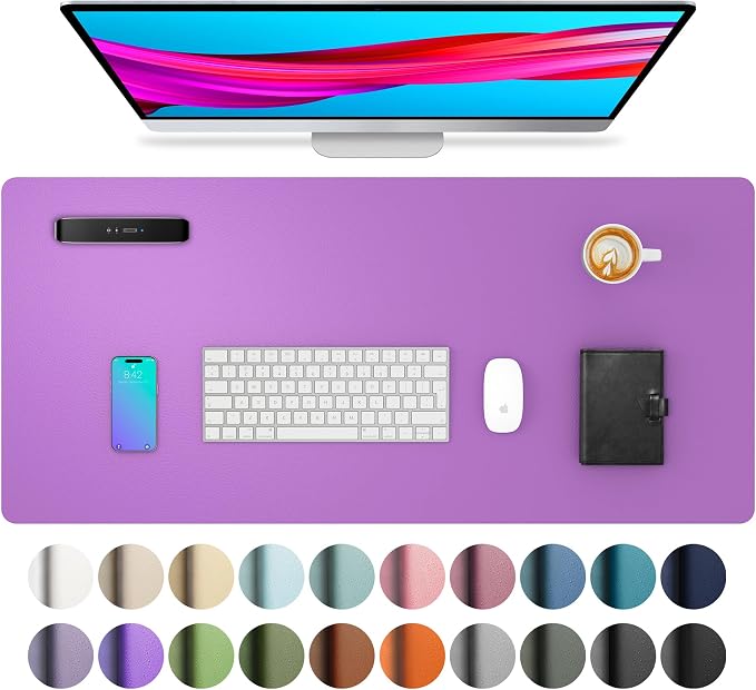 Aothia Leather Desk Pad Protector, Mouse Pad, Office Desk Mat, Non-Slip PU Leather Desk Blotter, Laptop Desk Pad, Waterproof Desk Writing Pad for Office and Home (23.6" x 13.7", Iris Violet) by AothiaSimpleNaturalUnique