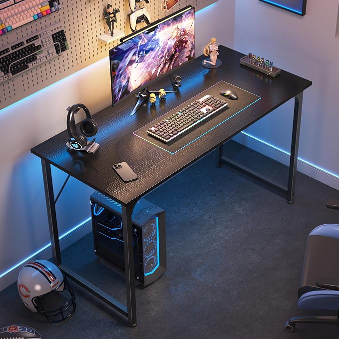 Huuger Modern Simple Office Desk, 40 Inch Gaming Desk with Storage, Black Metal Frame, Large Legroom - Image 4