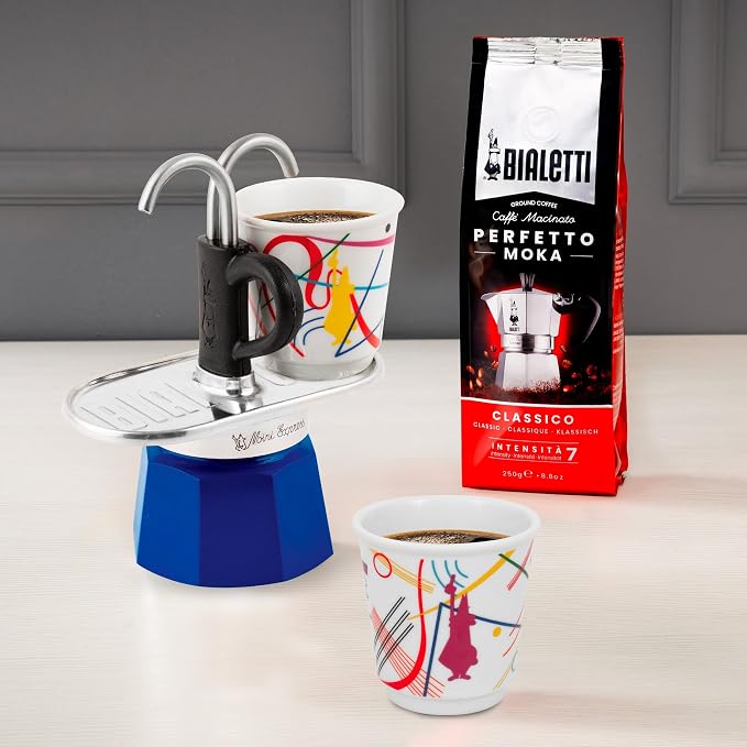 Bialetti - Mini Express Kandinsky: Moka Set includes Coffee Maker 2-Cups (2.8 Oz) + 2 shot glasses, Light Blue, Aluminum - Image 5