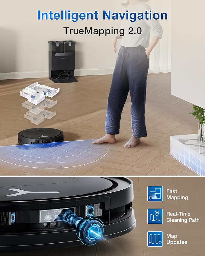 ECOVACS DEEBOT T50 PRO Omni Robot Vacuum & Mop, 3.19" Ultra-Slim, 15,000Pa Strong Suction, ZeroTangle 2.0, TruEdge Edge Cleaning, AIVI 3D Avoidance, Self-Empty, Auto Mop Wash & Dry - Image 8