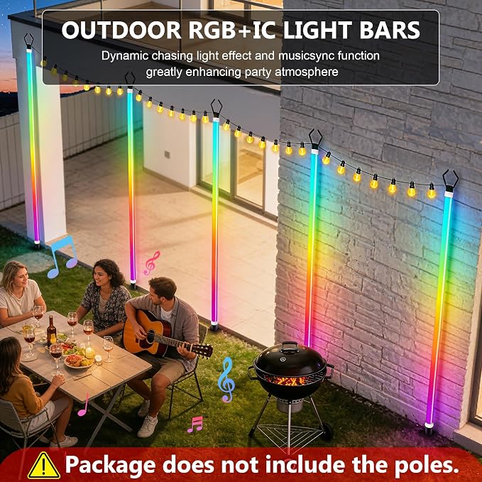 AILBTON 2-Pack 6.6FT RGB+IC Neon Ambient Light for Poles,Outdoor Clip-on Chasing Effect Lighting, Waterproof Neon Atmosphere Lights for Patio Outdoor Living Camping Party - Image 2