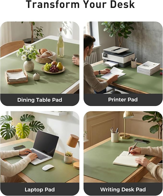 Aothia Faux Leather Desk Mat - Large Mouse Pad, Non-Slip PU Leather Blotter, Waterproof Writing Surface for Office and Home (Olive Green, 40" x 24") - Image 6