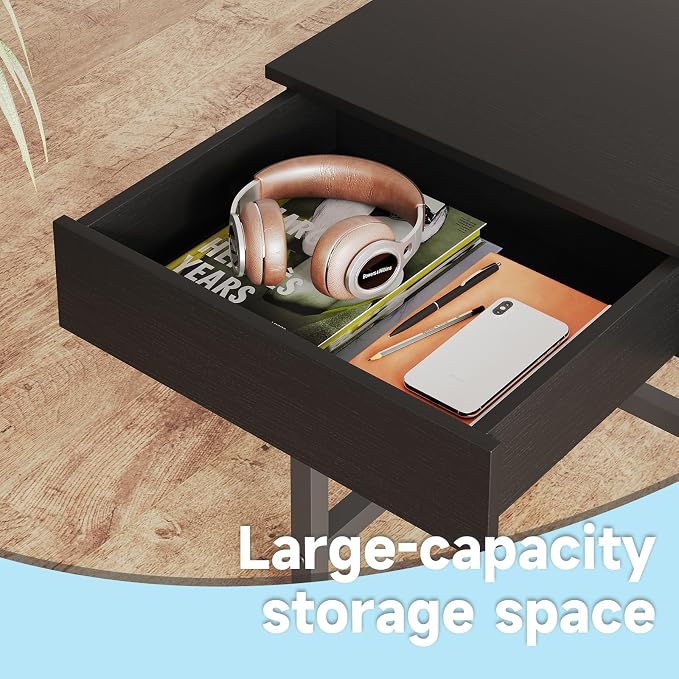 Mexin Small Black Desk with 2 Wooden Drawers, 40 Inch Home Office Writing Desk, Black Vanity Desk with Storage, Computer Desk for Bedroom Small Spaces, Table for Office, Work, Kids Study, Makeup - Image 4