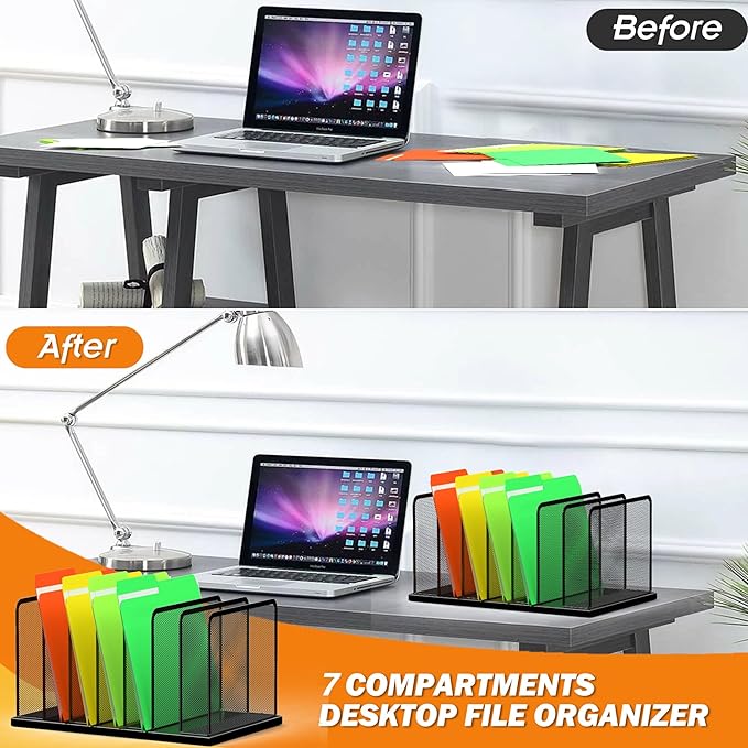 Kuntine.B 7-Section Upright Desk File Organizer Black 1 Pack | Vertical, Mesh, Metal, Assembly, Stability, Sturdiness, Organization, Standing - Image 4