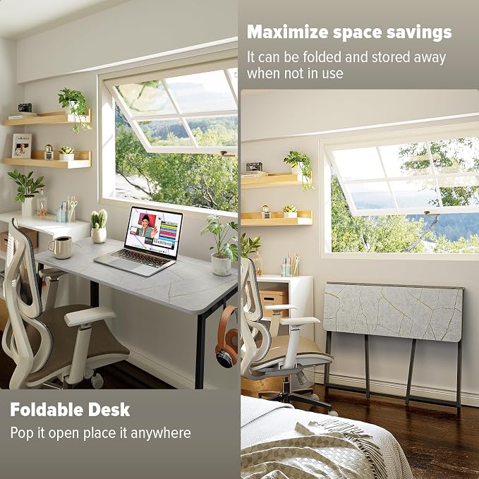 WOHOMO Folding Desk, 39.4" Foldable Computer Table for Small Spaces, Grey | Easy Assembly and Fold, Sturdy Home office desks for Study Bedroom Dorm Space Saving Writing Work Apartment - Image 5