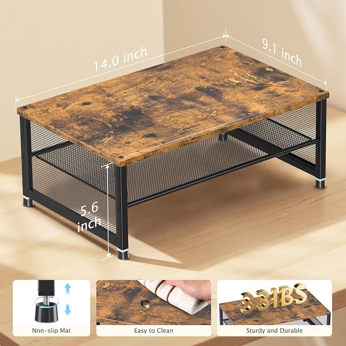 ECOLOVI 2-Tier Computer Monitor Stand Riser, Desk Organizer for Monitor, Printer & Laptop Stand, Desktop Workspace Organizers for Office Supplies(Brown) - Image 7