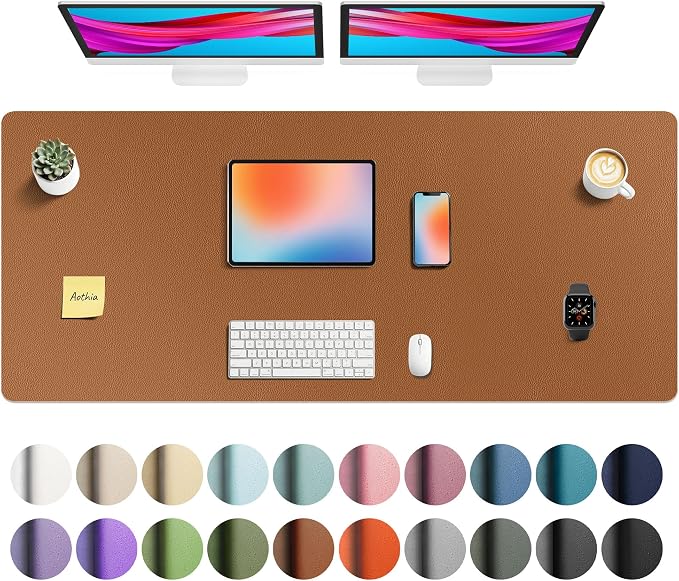 Aothia Faux Leather Desk Mat - Non-Slip PU Leather Desk Blotter, Waterproof Writing Surface, Large Desk Pad for Office & Home (Brown, 55" x 24") by AothiaSimpleNaturalUnique