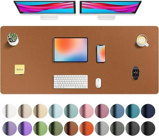 Aothia Faux Leather Desk Mat - Non-Slip PU Leather Desk Blotter, Waterproof Writing Surface, Large Desk Pad for Office & Home (Brown, 55" x 24") by AothiaSimpleNaturalUnique