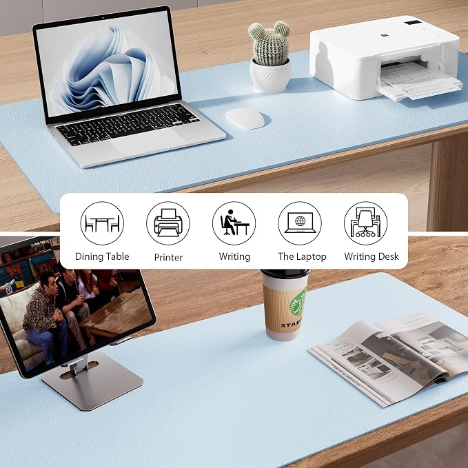 Aothia Faux Leather Desk Mat – Large Mouse Pad, Non-Slip PU Leather Blotter, Waterproof Writing Surface for Office and Home (Baby Blue, 47.2" x 23.6") - Image 8