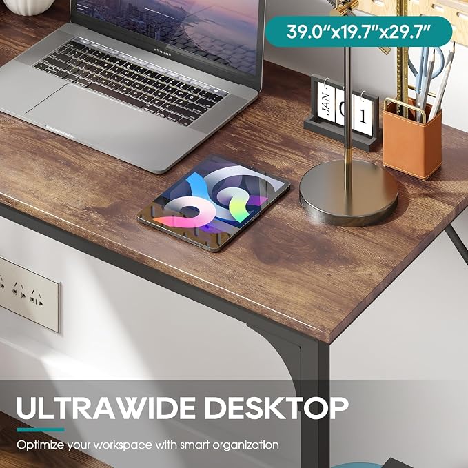 BestOffice Computer Desk,Home Office Desk, Modern Simple Style for Home Office Study Writing (Brown, 39 Inch) - Image 5
