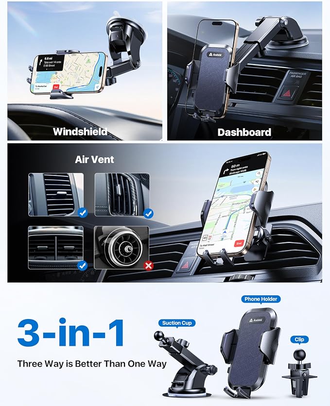 andobil Car Phone Holder, 2026 Military-Grade 89lbs Strongest Suction Phone Holders for Your Car Dashboard/Windshield/Vent Easy Clamp Cellphone Holder Truck Stand for iPhone 17 16 15 Pro Max, Blue - Image 6