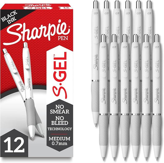 SHARPIE S-Gel Gel Pens,Pearl White Body,Black Ink,Medium Point (0.7mm),- For Journaling,Writing,Note-Taking,School,Office Supplies,(Pack of 144) by Unknown