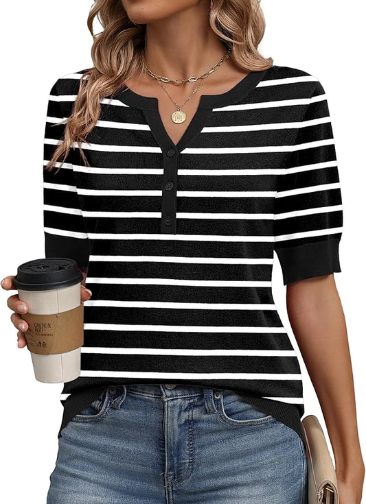 Zeagoo Women's Short Sleeve Sweater 2026 Spring Summer Tops Lightweight Casual V Neck Sweaters Dressy Work Blouses Clothes by Zeagoo
