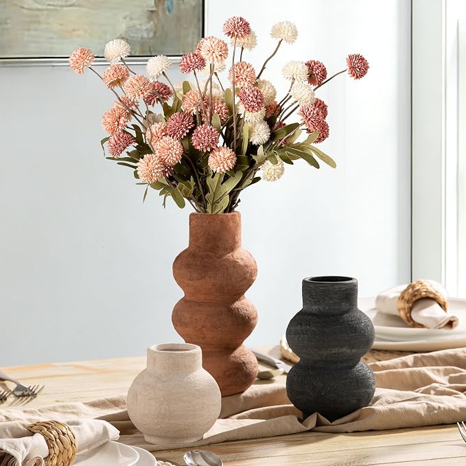 Ceramic Vase Home Table Decor - Flower Vase Set of 3 Living Room Kitchen Decorations Farmhouse Modern Rustic Vases Decorative Centerpiece for Shelf Bedroom Office Bathroom Dining Coffee Desk - Image 3