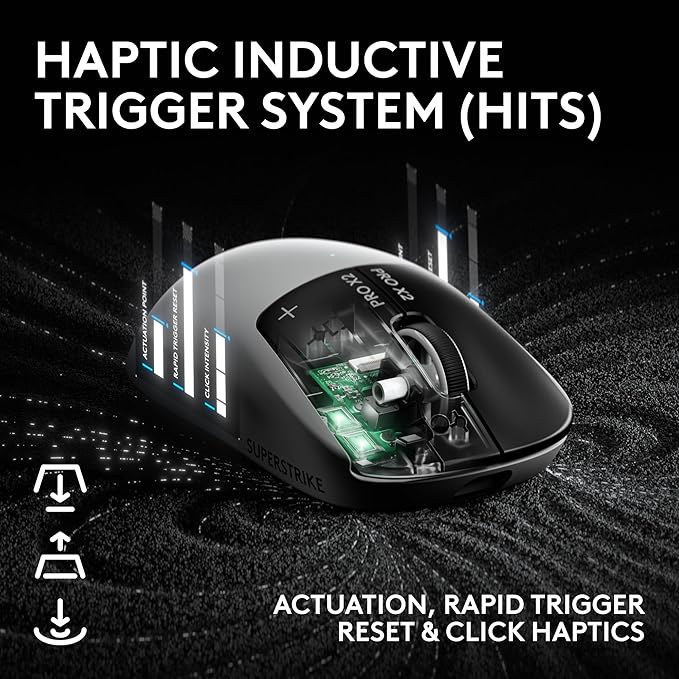 Logitech G PRO X2 SUPERSTRIKE Wireless Gaming Mouse - Black/White | Customizable Rapid Trigger Magnetic Analog Switches, Adjustable Click Haptics, 61g Lightweight, USB-C, <8K, For PC/Mac - Image 4
