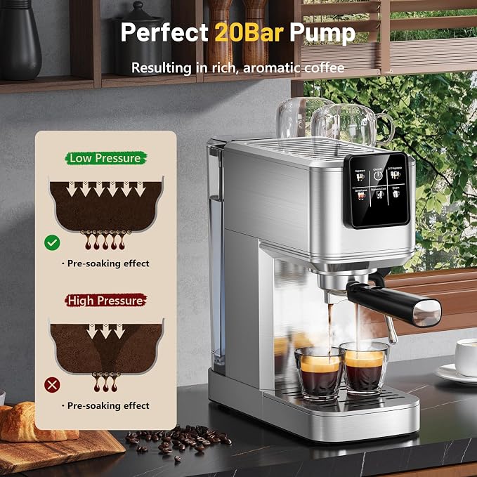 KEENSTAR Espresso Machine 20 Bar with Touch Screen, Hot & Iced Coffee Makers, Stainless Steel Espresso Maker with Rapid Cold Brew & Milk Frother, with Water Tank for Latte, Cappuccino, Gift - Image 3